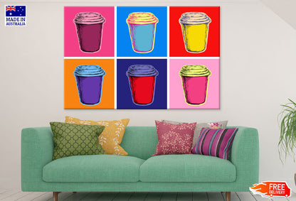 Colorful Coffee Cup Set Illustration Print 100% Australian Made