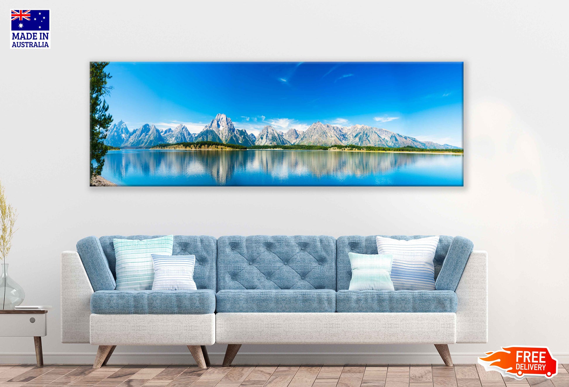Panoramic Canvas Mountains Lake View Photograph High Quality 100% Australian Made Wall Canvas Print Ready to Hang