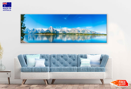 Panoramic Canvas Mountains Lake View Photograph High Quality 100% Australian Made Wall Canvas Print Ready to Hang