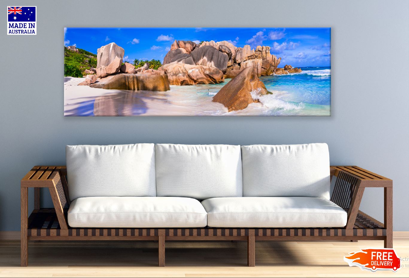 Panoramic Canvas Rocks Near Seashore Photograph High Quality 100% Australian Made Wall Canvas Print Ready to Hang