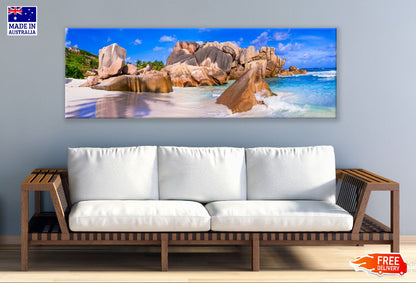 Panoramic Canvas Rocks Near Seashore Photograph High Quality 100% Australian Made Wall Canvas Print Ready to Hang