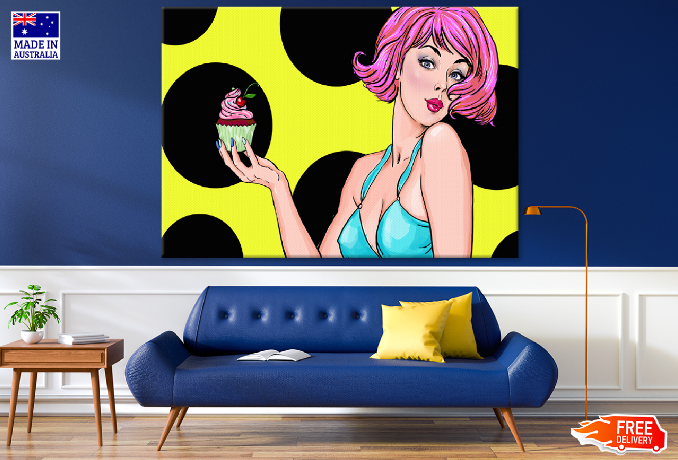Girl Holding Cup Cake Illustration Print 100% Australian Made