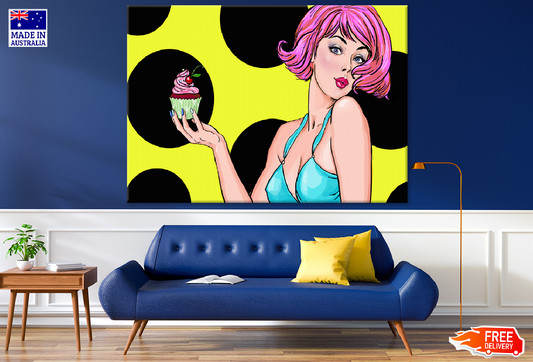 Girl Holding Cup Cake Illustration Print 100% Australian Made