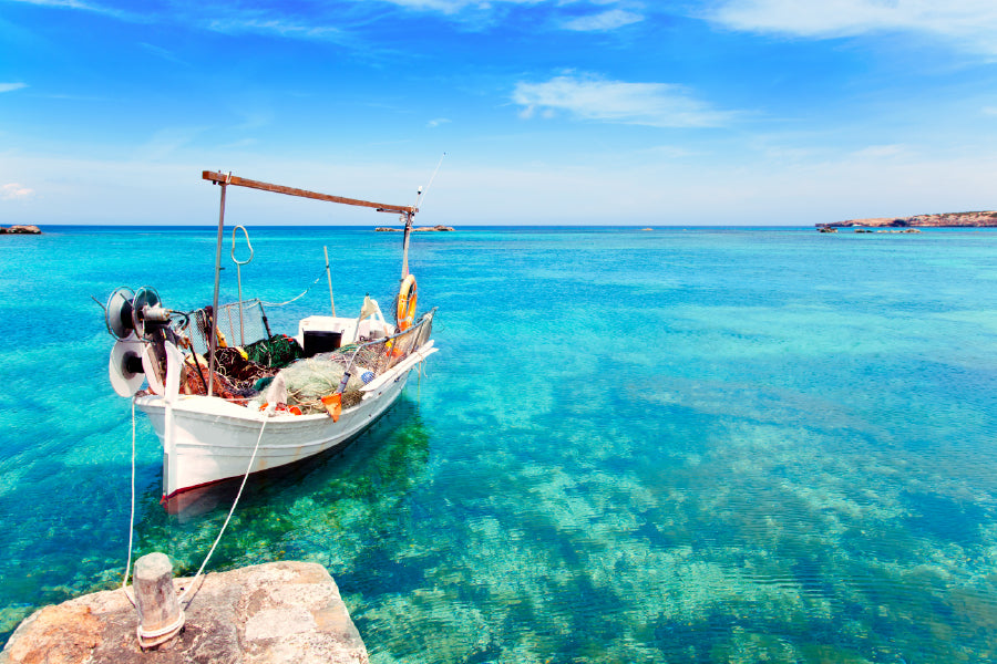 Boat on Els Pujols Beach View Photograph Home Decor Premium Quality Poster Print Choose Your Sizes