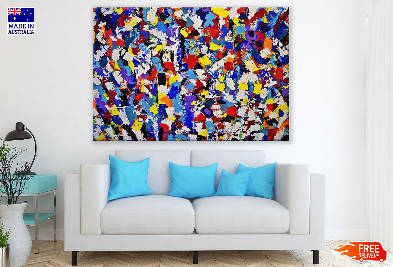Blue Red & Yellow Paint Abstract Design Print 100% Australian Made