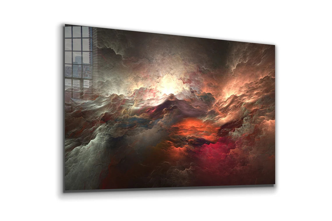 Red Abstract Clouds Print Tempered Glass Wall Art 100% Made in Australia Ready to Hang