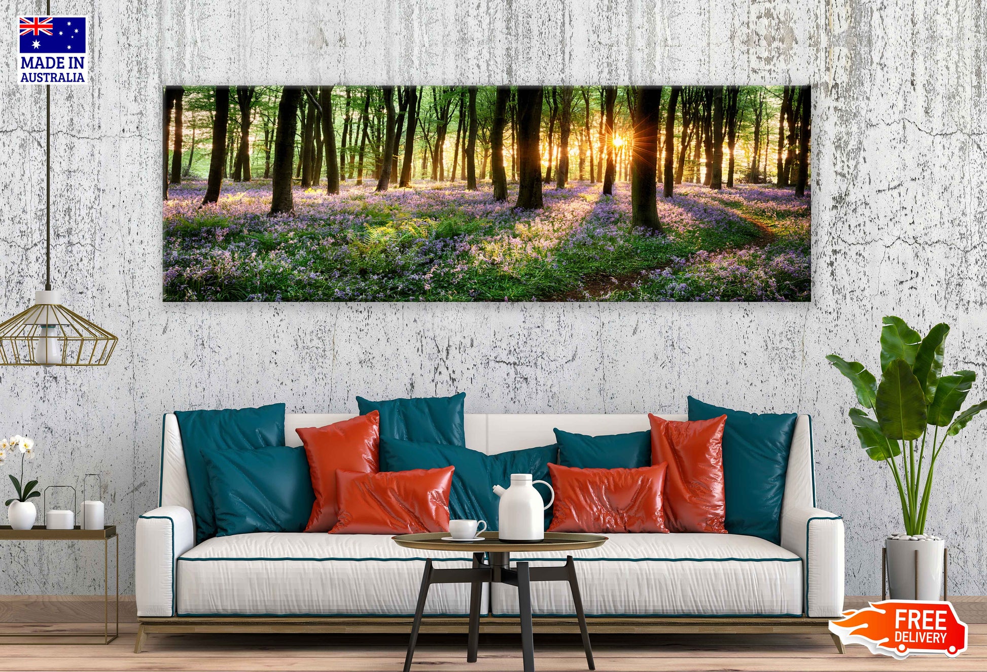 Panoramic Canvas Bluebell Woods View Photograph High Quality 100% Australian Made Wall Canvas Print Ready to Hang