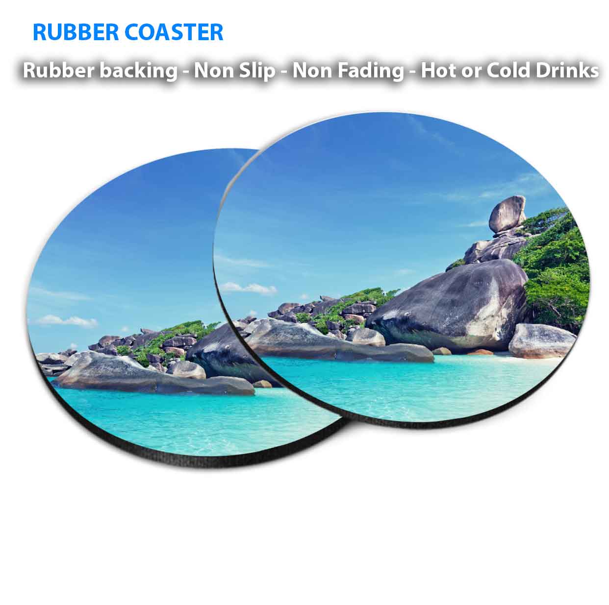 Rocks & Trees near Beach Blue Sky Coasters Wood & Rubber - Set of 6 Coasters