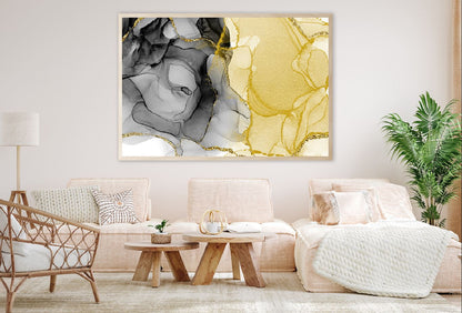 Yellow Gold & Black Ink Abstract Design Home Decor Premium Quality Poster Print Choose Your Sizes