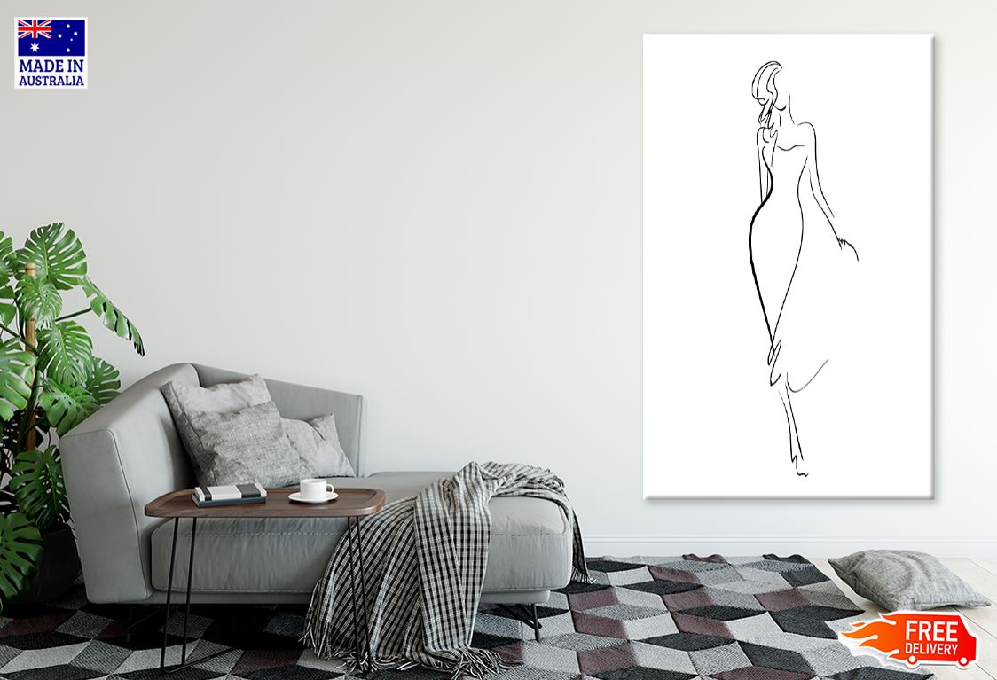 Walking Girl B&W Line Art Design Print 100% Australian Made