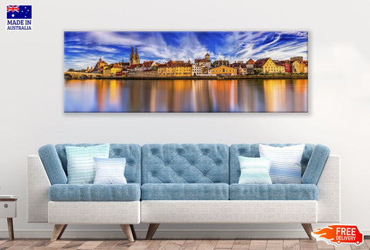 Panoramic Canvas City & Sea Sunset High Quality 100% Australian Made Wall Canvas Print Ready to Hang