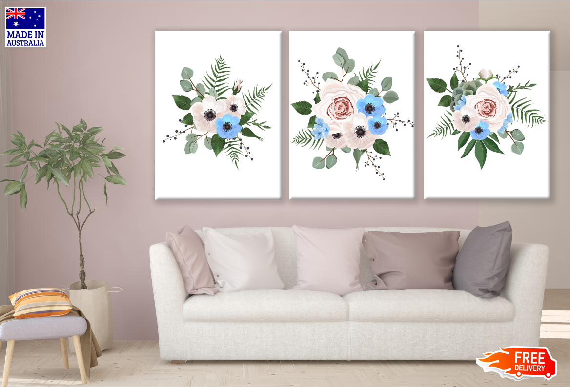 3 Set of Floral Art High Quality print 100% Australian made wall Canvas ready to hang