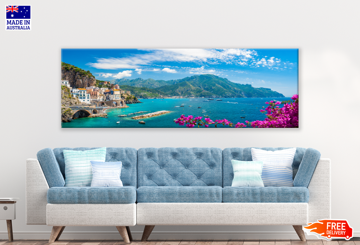 Panoramic Canvas Stunning Beach & City Floral Mountain View High Quality 100% Australian made wall Canvas Print ready to hang