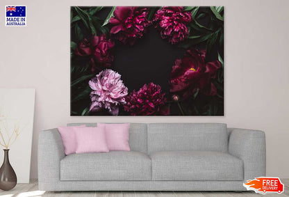 Purple Peony Flowers Dark View Photograph Print 100% Australian Made