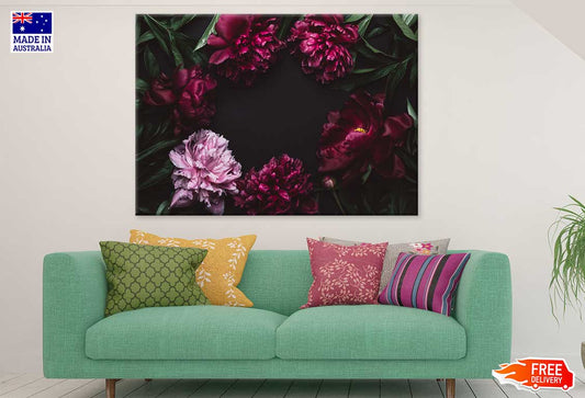 Purple Peony Flowers Dark View Photograph Print 100% Australian Made