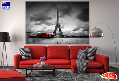 Red Car & B&W Eiffel Tower Photograph Print 100% Australian Made