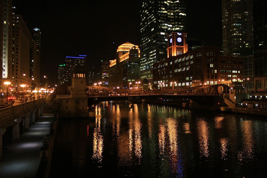 Chicago River & City Night View Photograph Print 100% Australian Made