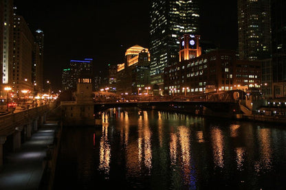 Chicago River & City Night View Photograph Print 100% Australian Made