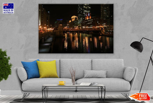 Chicago River & City Night View Photograph Print 100% Australian Made