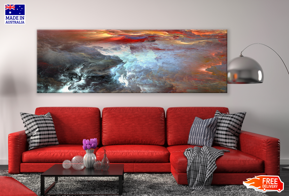 Panoramic Canvas Colourful Abstract Cloud Design High Quality 100% Australian made wall Canvas Print ready to hang