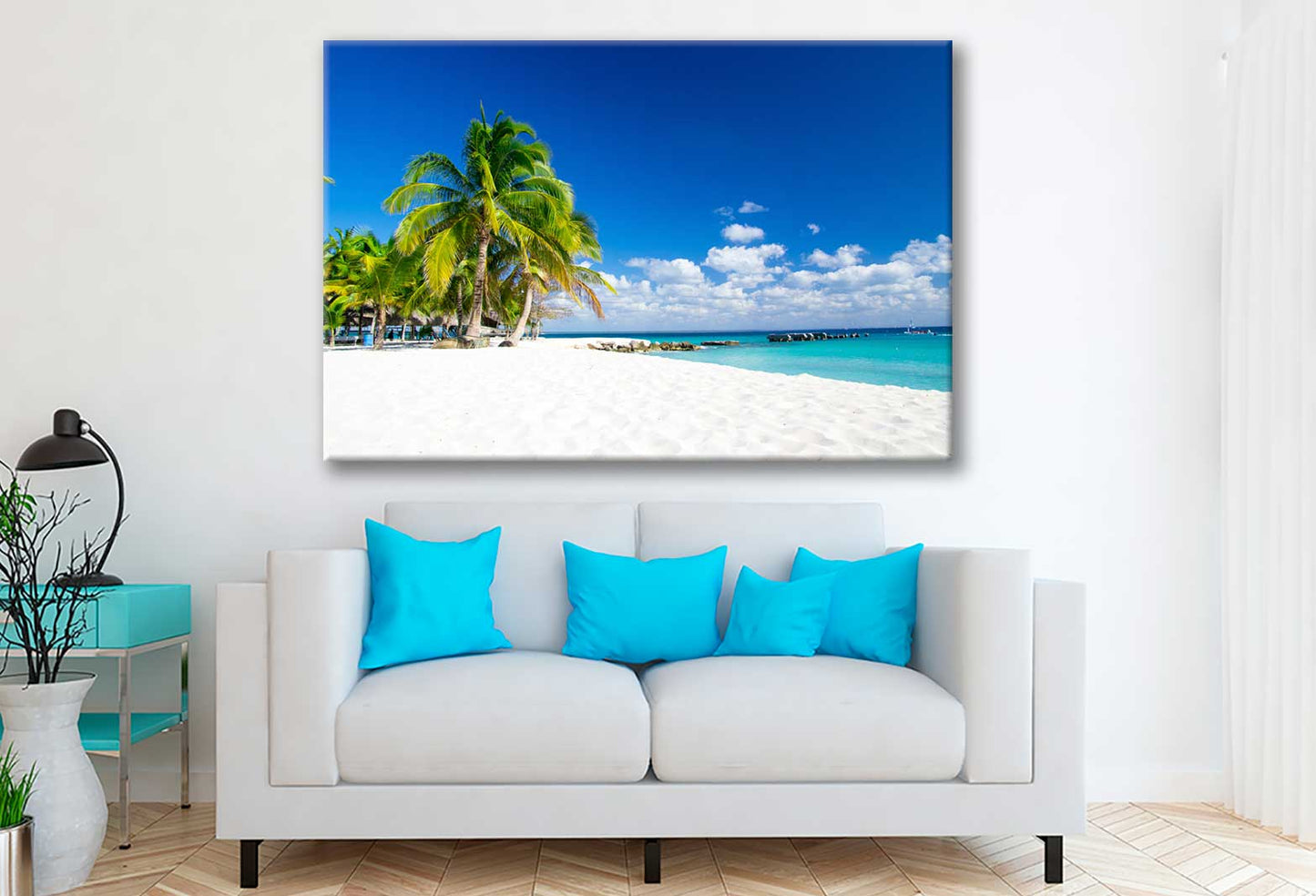 Bella Home Blue Sky Summer Sea & Palm Trees Print Canvas Ready to hang