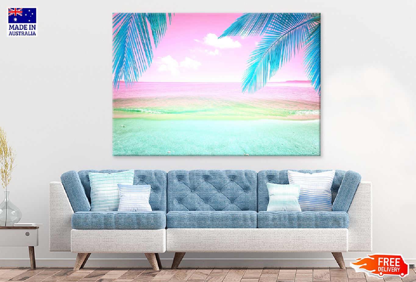 Palm Leaves near Pink Sea Scenery View Photograph Print 100% Australian Made