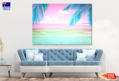 Palm Leaves near Pink Sea Scenery View Photograph Print 100% Australian Made
