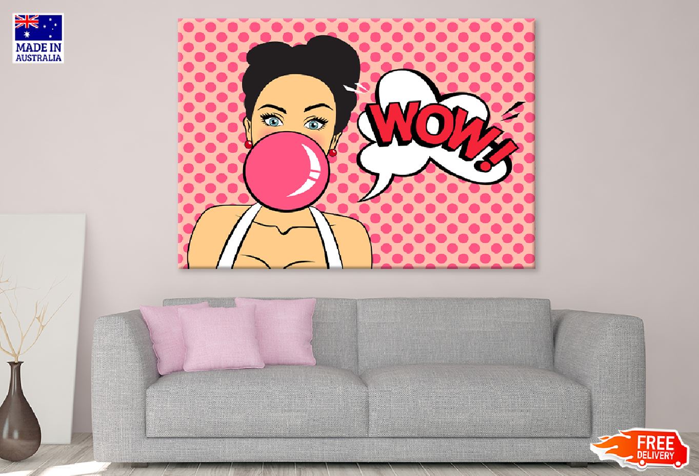 Wow Girl with Bubble Gum Pop Art Print 100% Australian Made