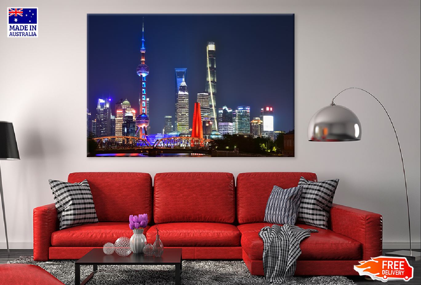 Shanghai Skyline Night View Photograph Print 100% Australian Made