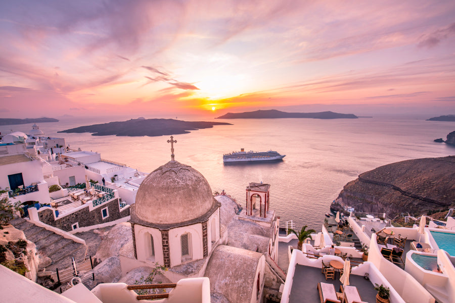 Bella Home Evening View of Santorini Island Print Canvas Ready to hang