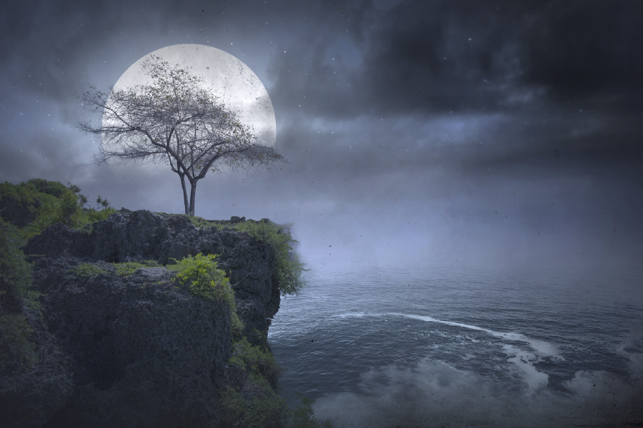 Mountain & Full Moon Night View Photograph Print 100% Australian Made