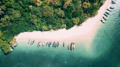 Stunning Aerial View of Beach with Boats Photograph Print 100% Australian Made