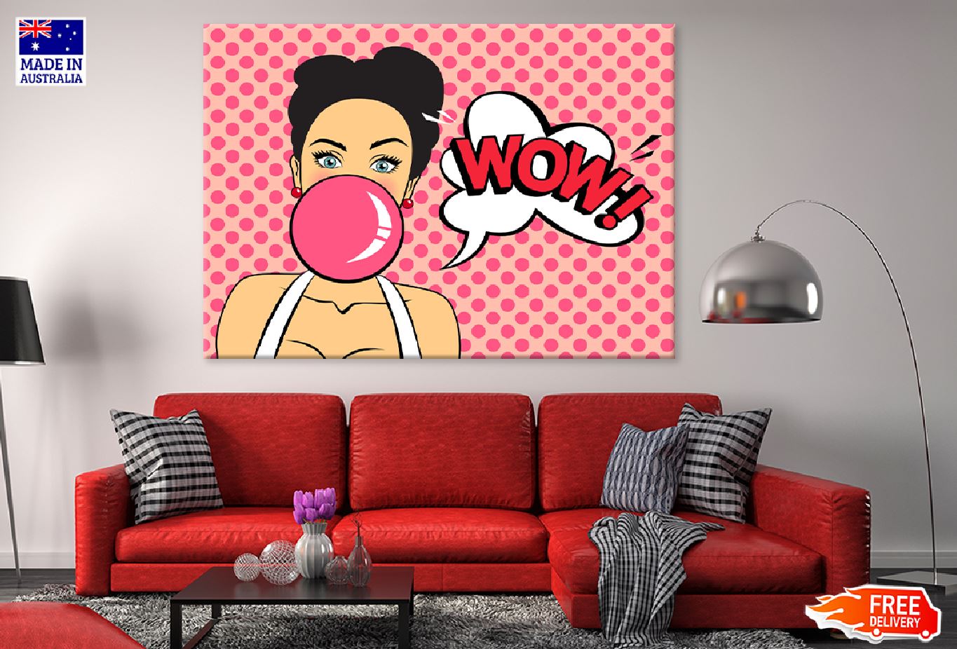 Wow Girl with Bubble Gum Pop Art Print 100% Australian Made