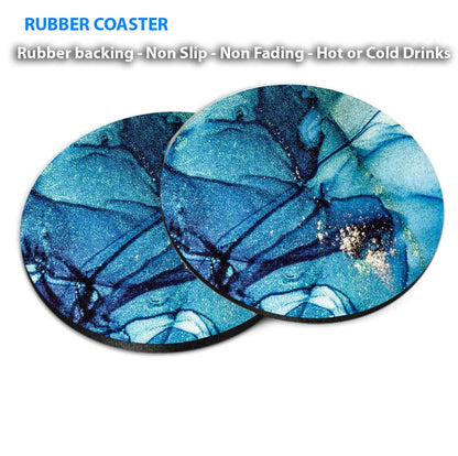 Blue Black & Silver Splash Abstract Coasters Wood & Rubber - Set of 6 Coasters