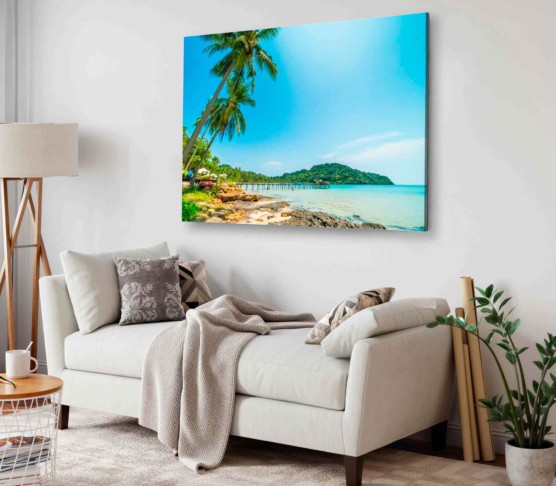 Bella Home Wooden Pier & Palm Trees near Sea Print Canvas Ready to hang