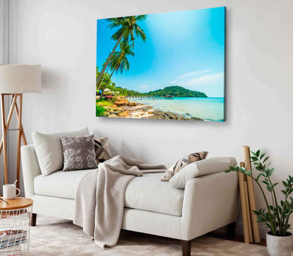 Bella Home Wooden Pier & Palm Trees near Sea Print Canvas Ready to hang