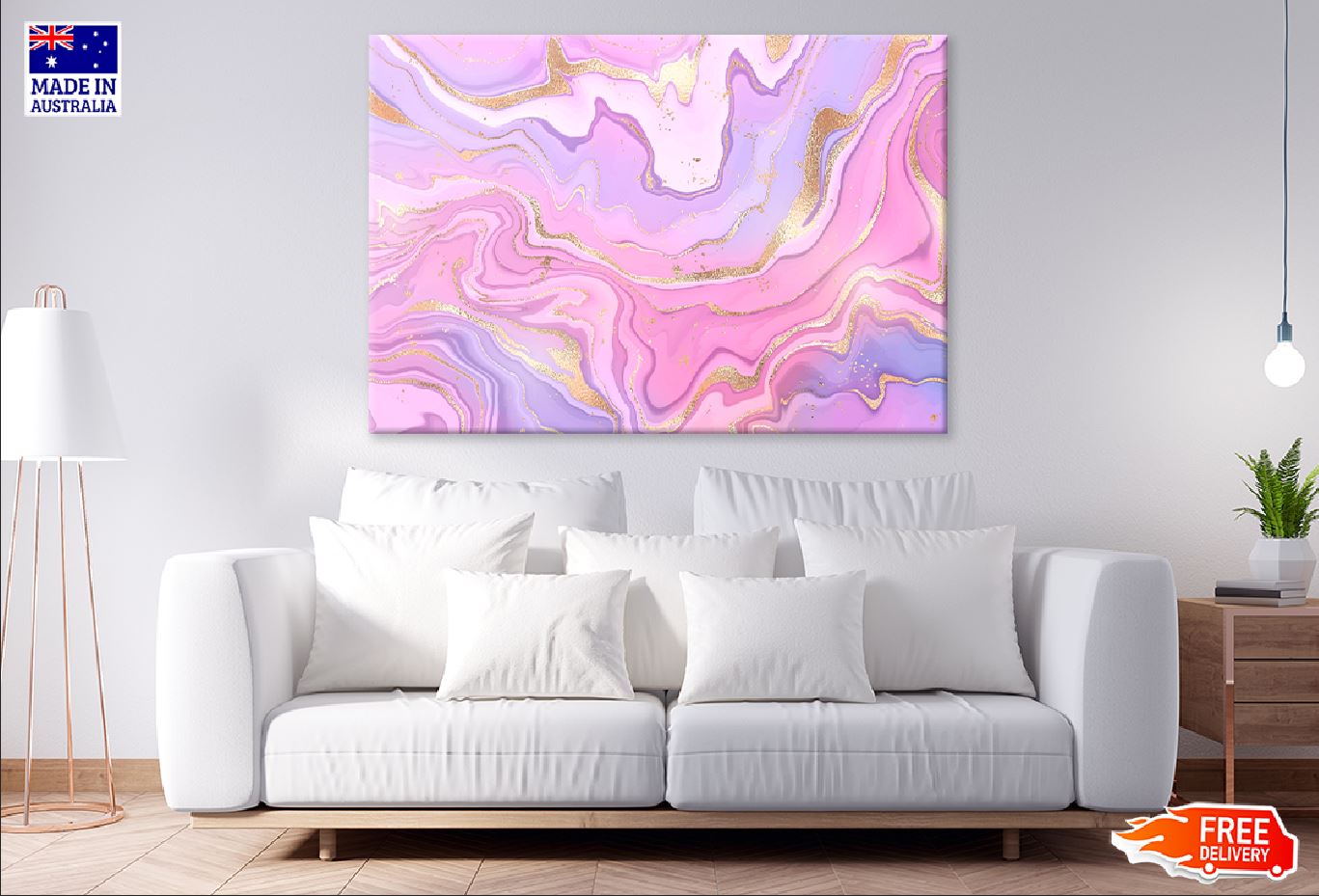 Purple Pink & Gold Fluid Abstract Design Print 100% Australian Made