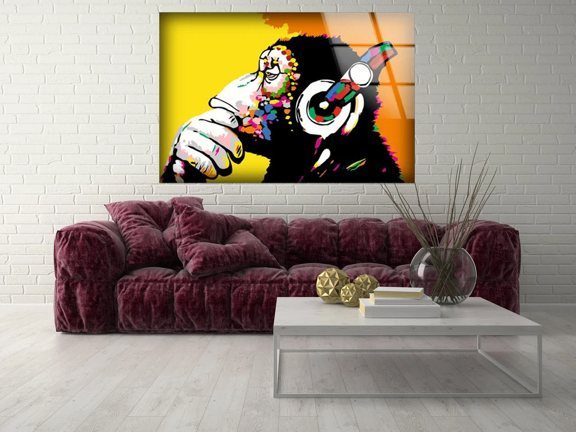 Monkey with Earphones Colorful Acrylic Glass Print Tempered Glass Wall Art 100% Made in Australia Ready to Hang