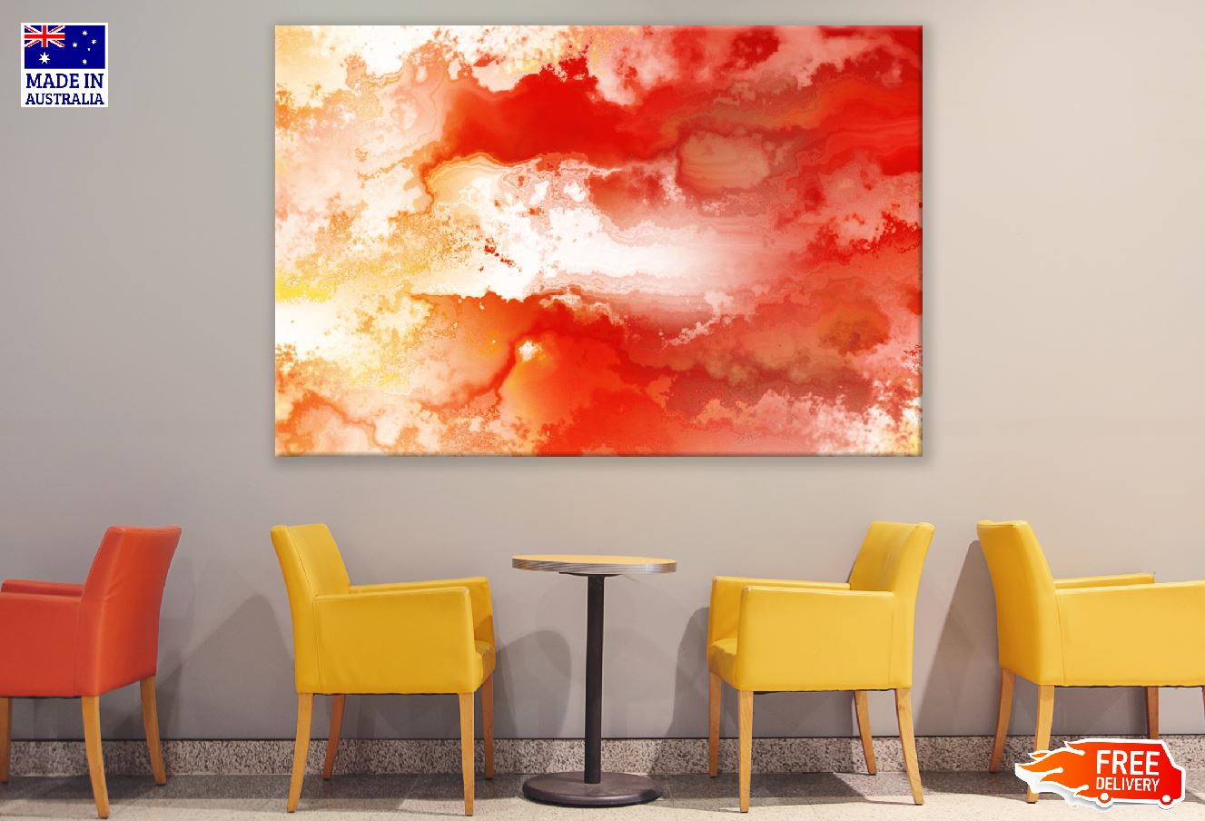 White Gold & Red Abstract Design Print 100% Australian Made