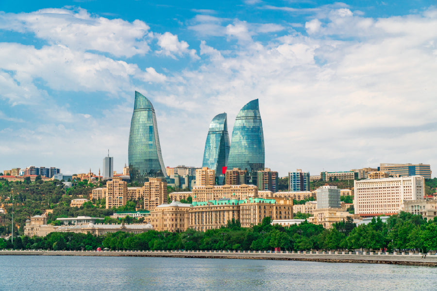 View of the Flame Towers Photograph in Baku Print 100% Australian Made