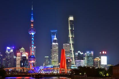 Shanghai Skyline Night View Photograph Print 100% Australian Made