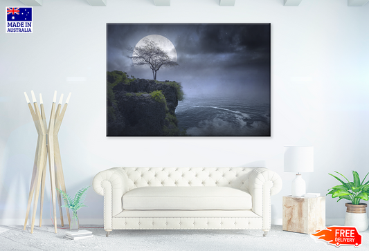 Mountain & Full Moon Night View Photograph Print 100% Australian Made
