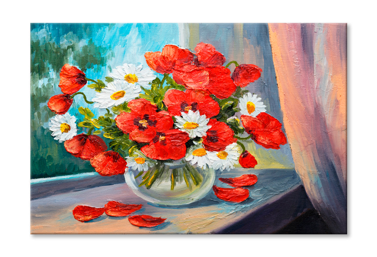 Bouquet of Poppies Oil Painting Wall Art Limited Edition High Quality Print Stretched Canvas None