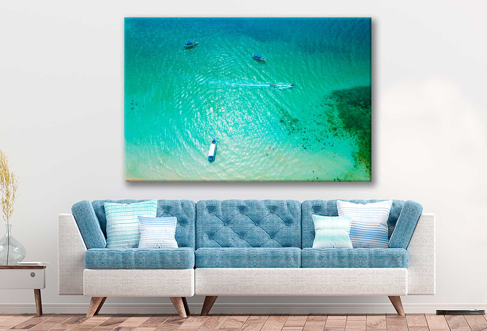 Bella Home Boats on Island Sea Aerial View Print Canvas Ready to hang