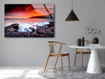 Sea with Rocks Sunset Scenery Photograph Acrylic Glass Print Tempered Glass Wall Art 100% Made in Australia Ready to Hang