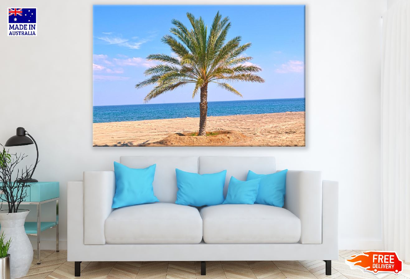 Palm Tree on Beach View Photograph Print 100% Australian Made