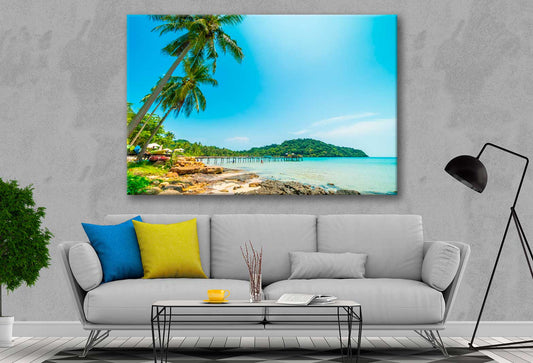 Bella Home Wooden Pier & Palm Trees near Sea Print Canvas Ready to hang