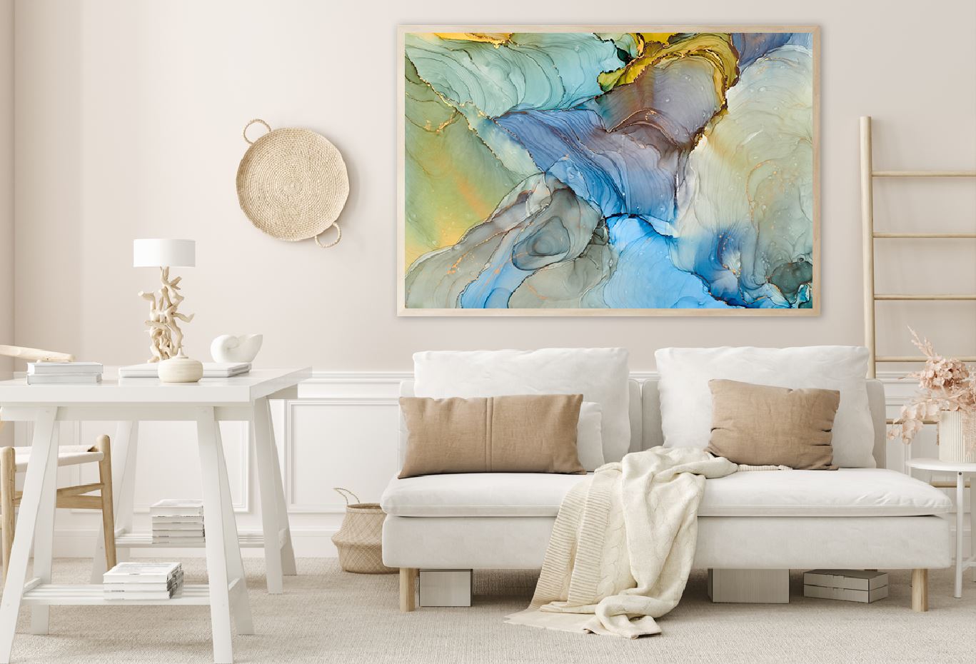 Blue Grey & Gold Abstract Design Home Decor Premium Quality Poster Print Choose Your Sizes