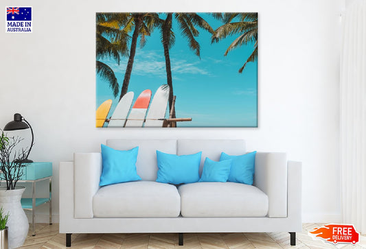 Surfboards & Palm Trees Near Sea Photograph Print 100% Australian Made