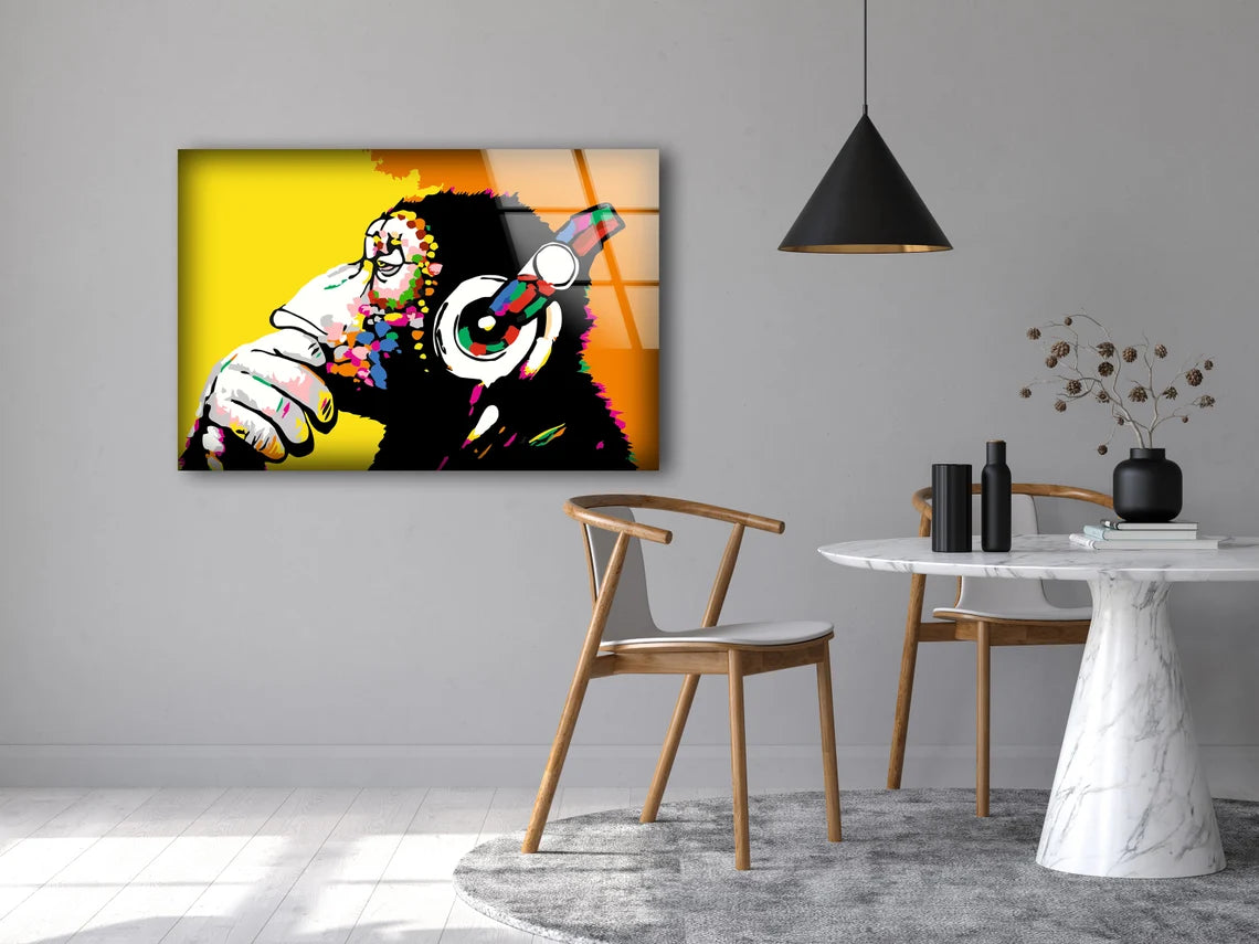 Monkey with Earphones Colorful Acrylic Glass Print Tempered Glass Wall Art 100% Made in Australia Ready to Hang